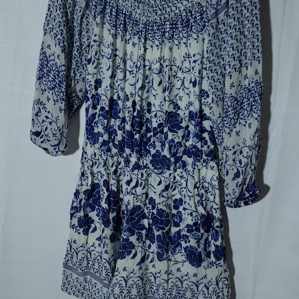 By Anthropologie M Blue Floral Off Shoulder Shorts Romper Cottagecore